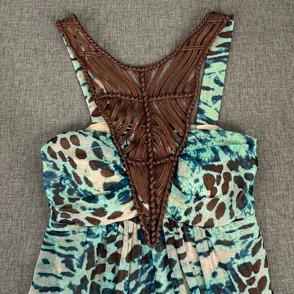 Boston Proper Halter Top Figure Flattering Animal Print Lined Padded Turquoise B - Picture 4 of 16